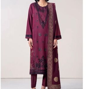 Limelight Maroon Embroidered 3-Piece Women’s Dress Set